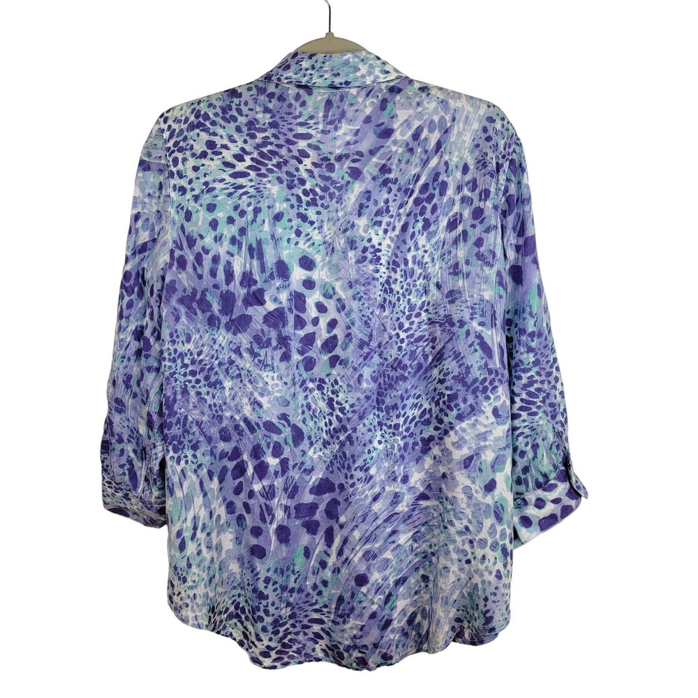 Blue Watercolor 3/4 Sleeve Blouse Women's L - Picture 2 of 5
